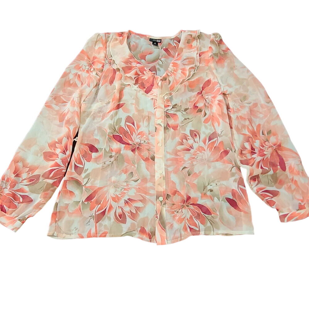East 5th Womens Button Up Blouse Multicolor Size M Polyester Chiffon Collar